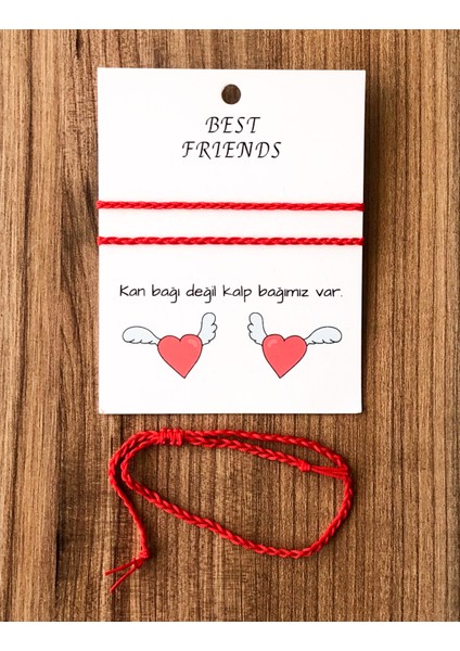Ikili Best Friends Ip Örgü Bileklik (Kırmızı)