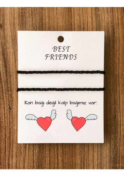 Ikili Best Friends Ip Örgü Bileklik (Siyah)