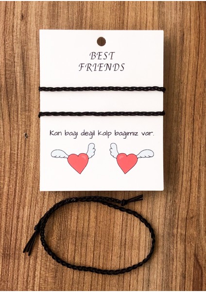 Ikili Best Friends Ip Örgü Bileklik (Siyah)