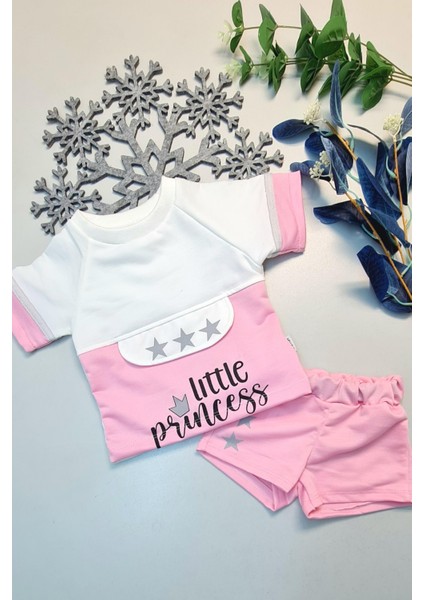 Arsyy Yazlık Mini Şort Kısa Kol Kız Bebek Takım Little Princess Pembe
