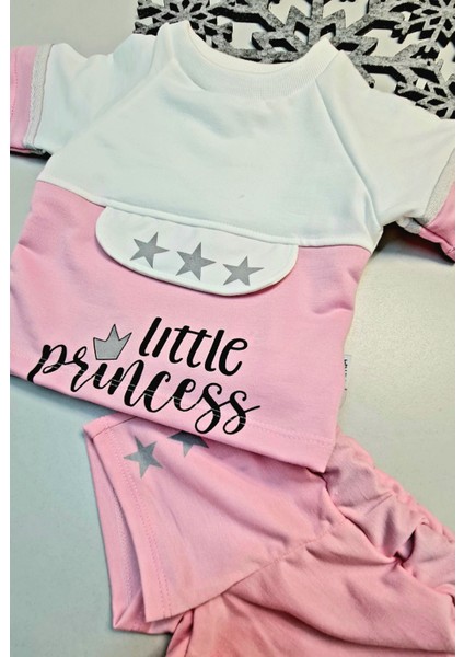 Arsyy Yazlık Mini Şort Kısa Kol Kız Bebek Takım Little Princess Pembe