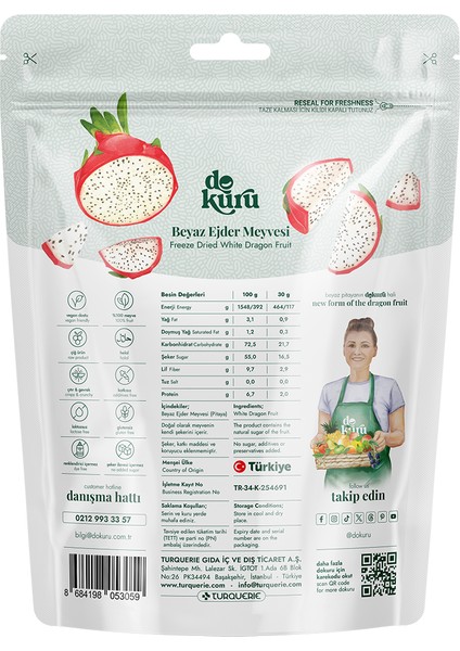 Ejder Meyvesi Kuru Meyve Cipsi - Dondurularak Kurutulmuş Freeze Dried Çıtır Beyaz Pitaya