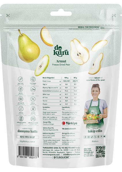 Armut Kurusu Meyve Cipsi - Dondurularak Kurutulmuş Freeze Dried Çıtır Armut