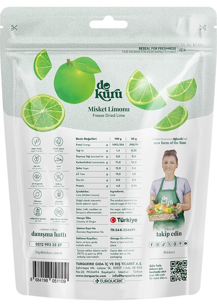 Lime Kuru Meyve Cipsi - Dondurularak Kurutulmuş Freeze Dried Çıtır Misket Limonu