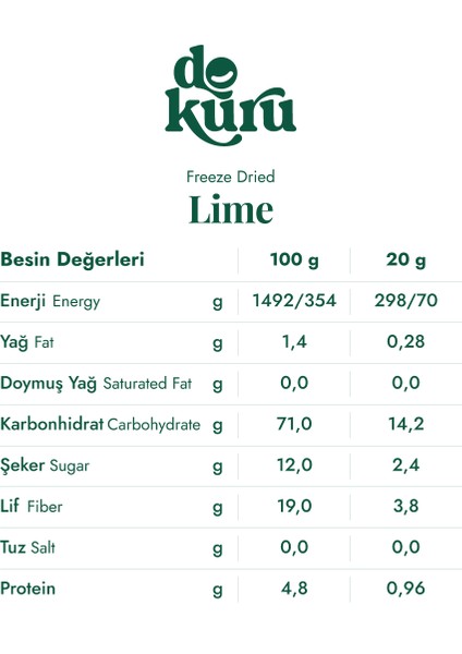 Lime Kuru Meyve Cipsi - Dondurularak Kurutulmuş Freeze Dried Çıtır Misket Limonu