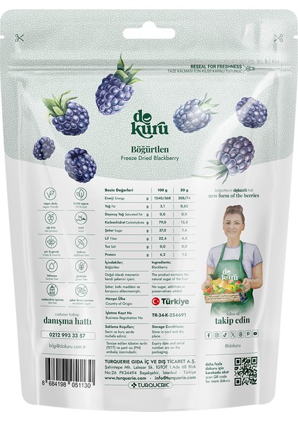 Böğürtlen Kuru Meyve Cipsi - Dondurularak Kurutulmuş Freeze Dried Çıtır Böğürtlen