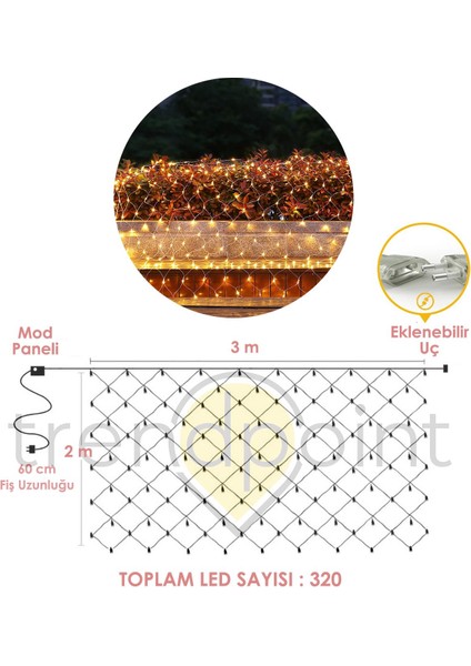 320 Ledli 3x2 Metre Animasyonlu Ağ Perde LED Fişli Eklenebilir Modlu Yılbaşı Süsleme