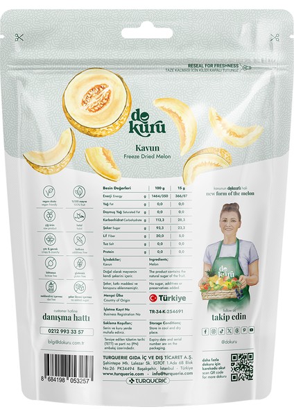 Kavun Kuru Meyve Cipsi - Dondurularak Kurutulmuş Freeze Dried Çıtır Kavun