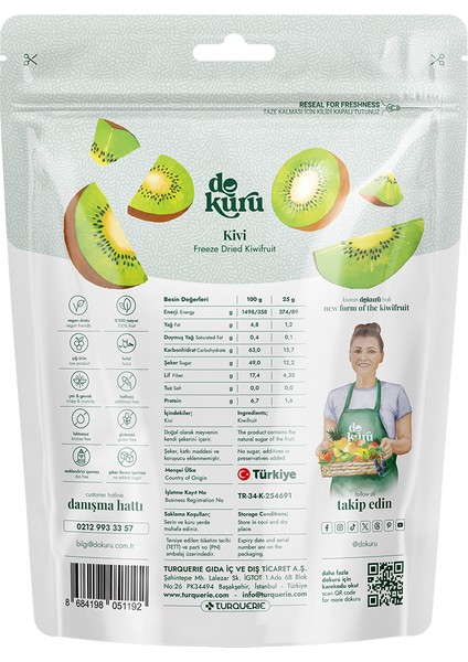 Kivi Kuru Meyve Cipsi - Dondurularak Kurutulmuş Freeze Dried Çıtır Kivi