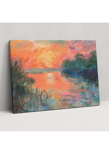 Claude Monet Pastel Günbatımı Göleti Duvar Sanatı - Claude Monet, Claude Monet, Duvar Sanatı, Kanvas Tablo, 50X30