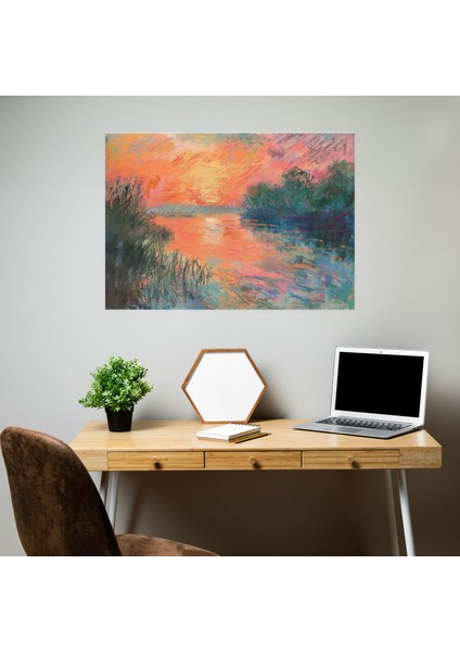 Claude Monet Pastel Günbatımı Göleti Duvar Sanatı - Claude Monet, Claude Monet, Duvar Sanatı, Kanvas Tablo, 50X30 modelleri
