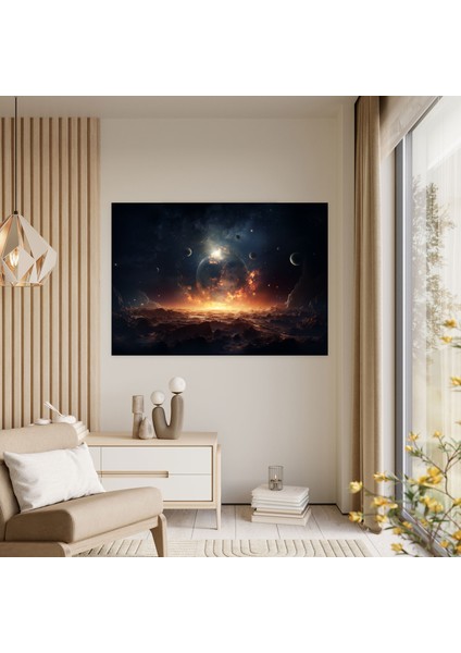 Parlayan Ay Tablosu - Dünya, Parlayan Ay, Gök Cisimleri, Kanvas Tablo, 50X30