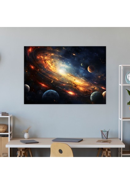 Güneş Sistemi Galaksi Tablosu - Dünya, Galaksi, Asteroitler, Duvar Süslemesi, 50X30