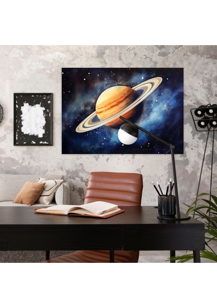 Satürn Gece Gökyüzü Kanvas Tablo - Dünya, Sakin Vaha, Ev Dekorasyonu, Yıldızlarla Dolu Gökyüzü, 50X30