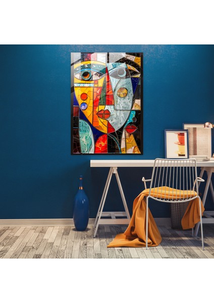 Picasso'dan Esinlenilen Soyut Yüzler Cam Duvar Sanatı - Kübizm, Kübizm, Cam Duvar Sanatı, Duvar Dekorasyonu, 30X45 modelleri