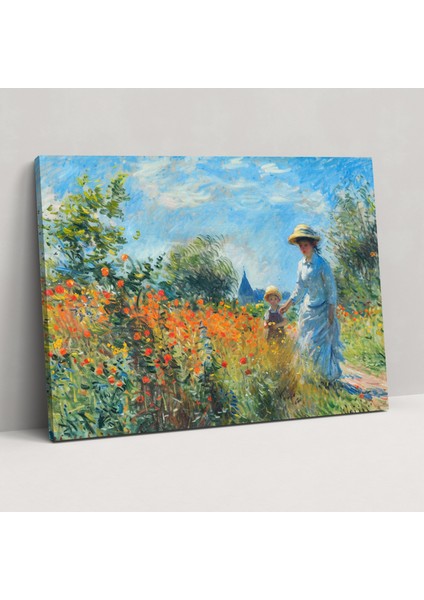 Camille Monet ve Sanatçının Bahçesinde Bir Çocuk Claude Monet Kanvas Tablo - Claude Monet, Kanvas Tablo, Duvar Sanatı, Claude Monet, 50X30