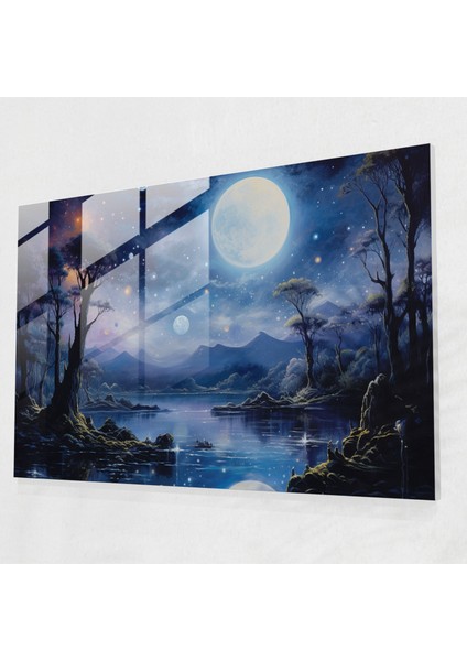 Göksel Gezegenler Cam Baskı - Dünya, Modern Sanat, Cam Baskı, Mehtaplı Manzara, 45X30