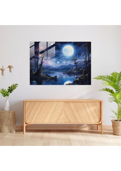 Göksel Gezegenler Cam Baskı - Dünya, Modern Sanat, Cam Baskı, Mehtaplı Manzara, 45X30 fiyatları