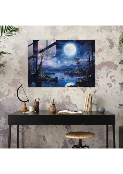 Göksel Gezegenler Cam Baskı - Dünya, Modern Sanat, Cam Baskı, Mehtaplı Manzara, 45X30 modelleri