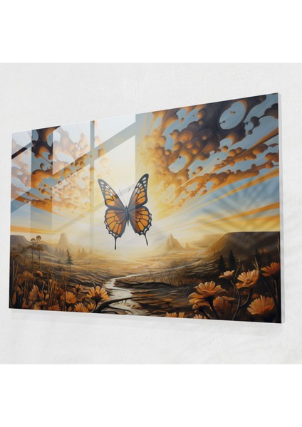 Rüya Gibi Kelebek Cam Baskı - Kurutulmuş Kelebekler, Duvar Dekorasyonu, Cam Sanatı, Rüya Gibi Manzara, 45X30