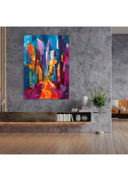 Şehir Manzarası Kübizm Duvar Dekorasyonu - Kübizm, Şehir Manzarası, Canlı Renkler, Ev Dekorasyonu, 30X50