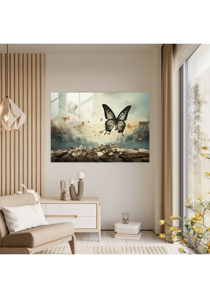 Dönüşümlü Kelebekler Cam Baskı - Kurutulmuş Kelebekler, Rüya Gibi Fon, Cam Duvar Sanatı, Dönüşümsel Sembolizm, 45X30 fiyatları