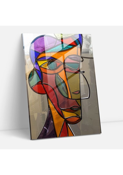 Kübizm Cam Duvar Sanatı Picasso'dan Esinlenen Portre - Kübizm, Duvar Dekorasyonu, Ev Dekorasyonu, Kübizm, 30X45
