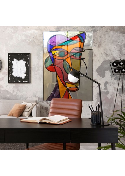 Kübizm Cam Duvar Sanatı Picasso'dan Esinlenen Portre - Kübizm, Duvar Dekorasyonu, Ev Dekorasyonu, Kübizm, 30X45 modelleri