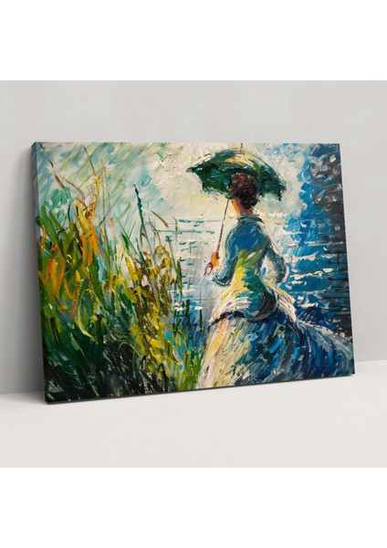 Claude Monet Şemsiyeli Kadın Duvar Tablosu - Claude Monet, Duvar Dekorasyonu, Kanvas Tablo, Ev Dekorasyonu, 50X30