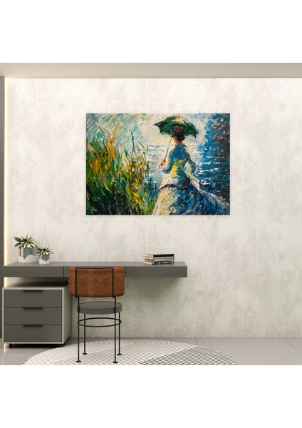 Claude Monet Şemsiyeli Kadın Duvar Tablosu - Claude Monet, Duvar Dekorasyonu, Kanvas Tablo, Ev Dekorasyonu, 50X30