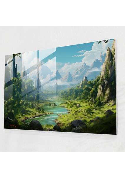 Toprağın Lushness Cam Duvar Tablosu - Toprak, Yeşil Ormanlar, Ev Dekorasyonu, Duvar Dekorasyonu, 45X30