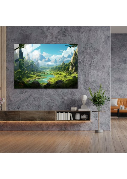 Toprağın Lushness Cam Duvar Tablosu - Toprak, Yeşil Ormanlar, Ev Dekorasyonu, Duvar Dekorasyonu, 45X30 fiyatları