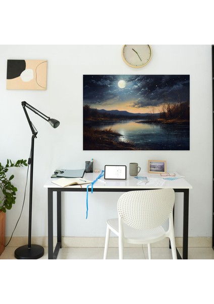 Mehtaplı Gece Kanvas Tablo - Dünya, Kanvas Tablo, Ay, Dolunay, 50X30
