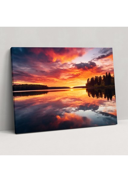 Gündoğumu Sakin Kanvas Tablo - Toprak, Sakin Göl, Duvar Dekorasyonu, Duvar Sanatı, 50X30