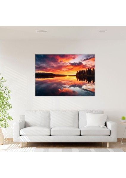 Gündoğumu Sakin Kanvas Tablo - Toprak, Sakin Göl, Duvar Dekorasyonu, Duvar Sanatı, 50X30