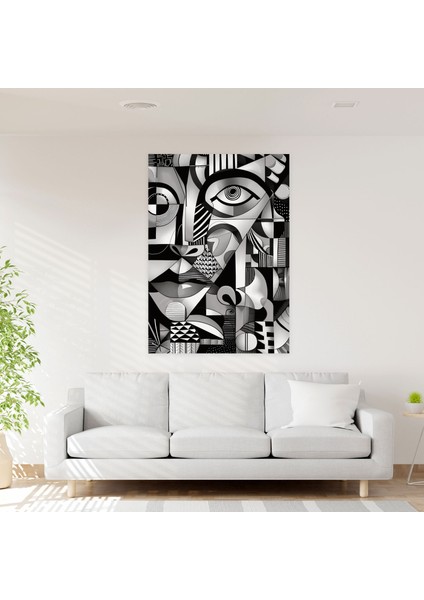 Monokromatik Kübizm Duvar Süslemesi - Kübizm, Geometrik Desenler, Ev Dekorasyonu, Monokromatik Palet, 30X50 fiyatları