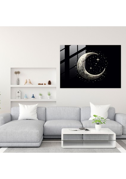 Hilal Cam Duvar Sanatı - Toprak, Duvar Süslemesi, Gece Gökyüzü, Yıldızlar, 45X30