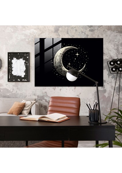 Hilal Cam Duvar Sanatı - Toprak, Duvar Süslemesi, Gece Gökyüzü, Yıldızlar, 45X30