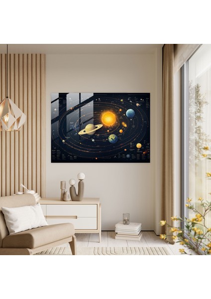 Güneş Sistemi Cam Baskı - Toprak, Cam Sanatı, Gezegenler, Duvar Süslemesi, 45X30