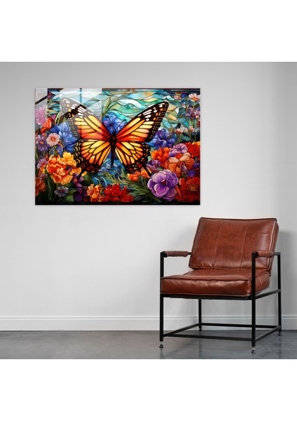 Vitray Kelebek Duvar Sanatı - Kurutulmuş Kelebekler, Modern Sanat, Vitray Tasarımı, Açan Çiçekler, 45X30 fiyatları