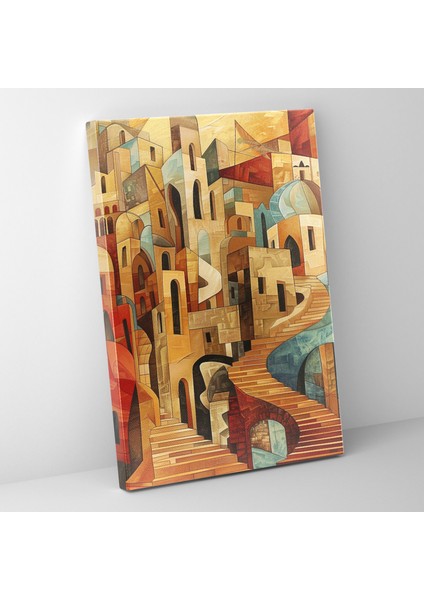 Kübizm Duvar Süslemesi - Kübizm, Ev Dekorasyonu, Toprak Tonları, Kanvas Tablo, 30X50
