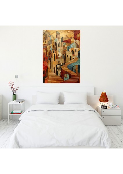 Kübizm Duvar Süslemesi - Kübizm, Ev Dekorasyonu, Toprak Tonları, Kanvas Tablo, 30X50 modelleri