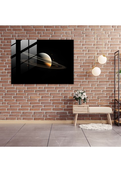 Satürn Minimalist Cam Baskı - Toprak, Duvar Süslemesi, Satürn, Siyah Arka Plan, 45X30 fiyatları