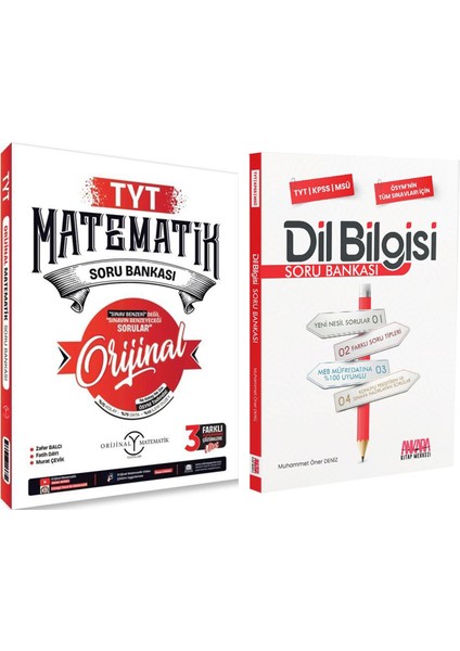 Orijinal Yayınları TYT Matematik ve Ankara Kitap Merkezi Yayınları Dil Bilgisi Soru Bankası Seti 2 Kitap