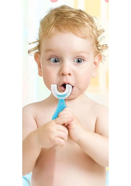 Yeni Nesil 2-6 Yaş Çocuk Diş Fırçası U Şeklinde Pratik Bebek Diş Fırçası Mavi Saplı Bebek Diş Fırçası