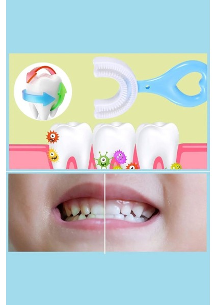 Yeni Nesil 2-6 Yaş Çocuk Diş Fırçası U Şeklinde Pratik Bebek Diş Fırçası Mavi Saplı Bebek Diş Fırçası