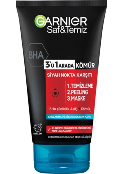 Saf & Temiz Siyah Nokta Karşıtı Kömürlü 3'ü 1 Arada 150 ml