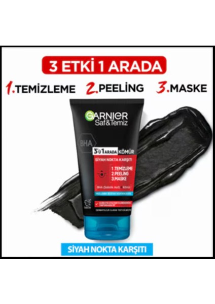 Saf & Temiz Siyah Nokta Karşıtı Kömürlü 3'ü 1 Arada 150 ml fiyatları