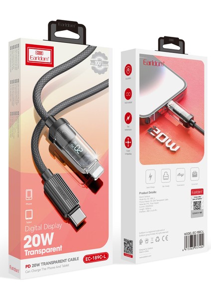 EC-189CL 1m 20W Dijital Göstergeli Type-C To Lightning Pd Hızlı Şarj Kablosu - Siyah 382105 indirimleri