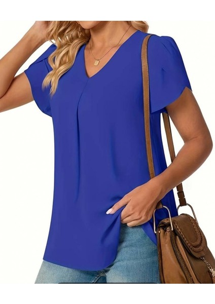 Kadın Kısa Kollu V Yaka Sandy Bluz